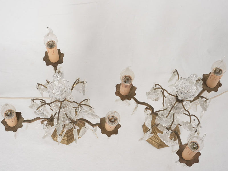 Pair of antique French table lamps w/ crystals 17¾"