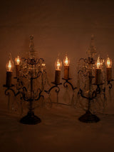 Pair of antique French table lamps w/ crystals 17¾"