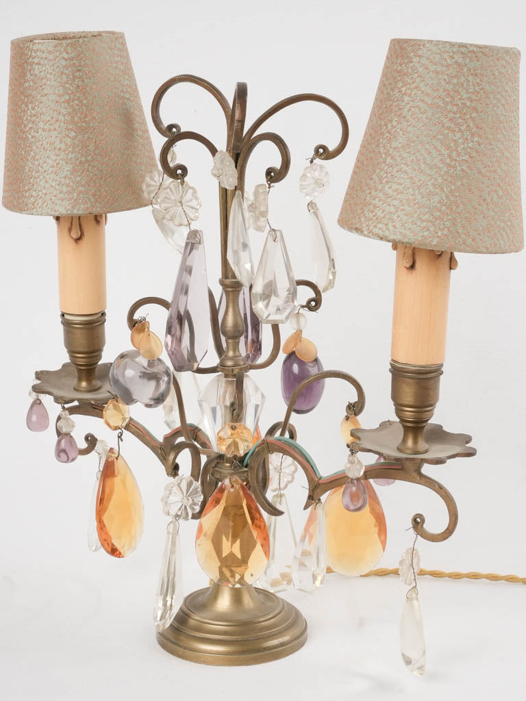 Antique French crystal table lamp w/ shades 13¾"