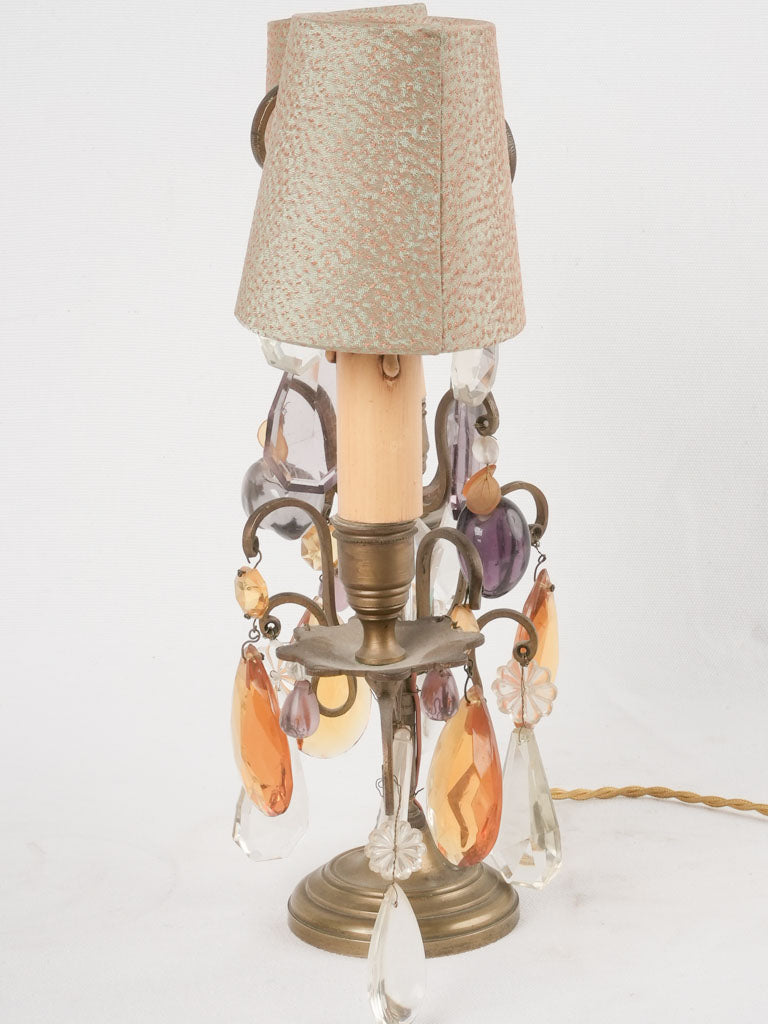 Antique French crystal table lamp w/ shades 13¾"