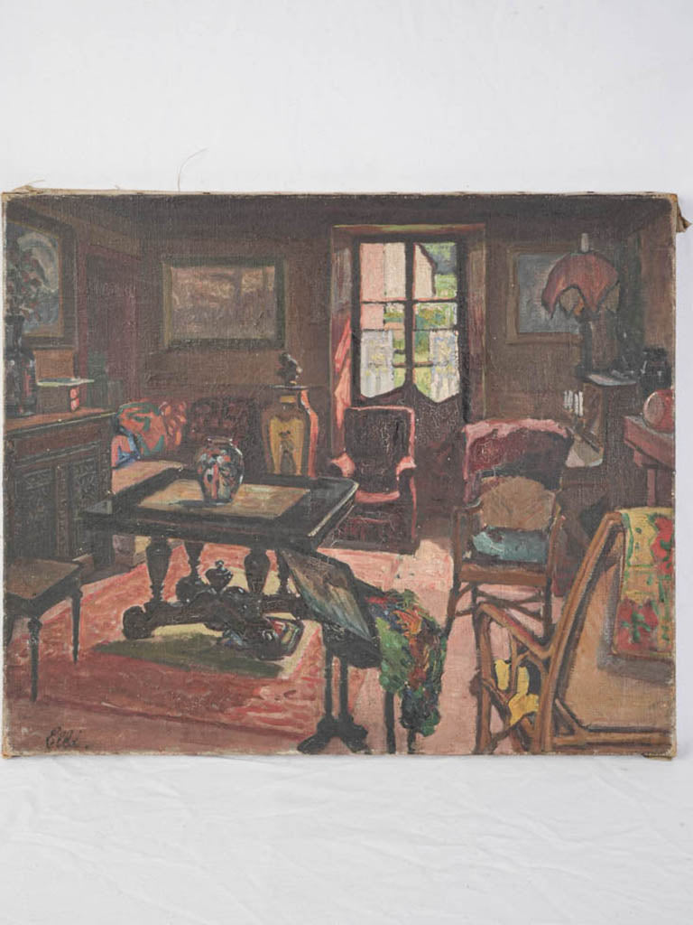 Antique, cozy oil painting  