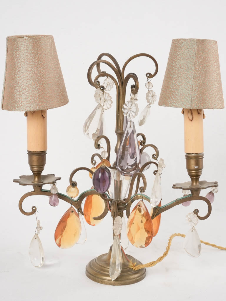 Antique French crystal table lamp w/ shades 13¾"