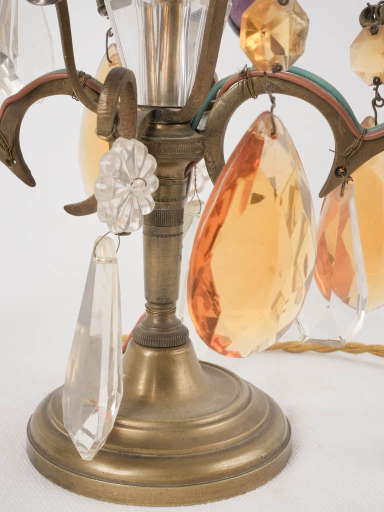 Antique French crystal table lamp w/ shades 13¾"