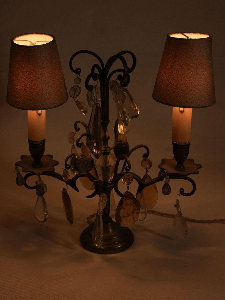 Antique French crystal table lamp w/ shades 13¾"