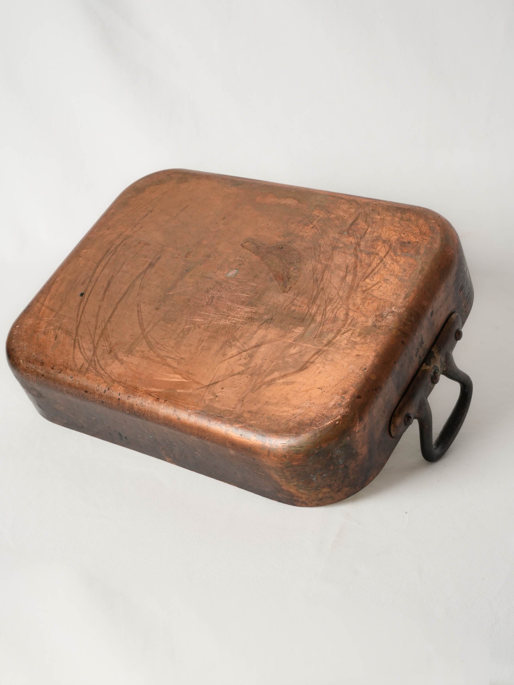 Large Vintage French Copper Roasting Pan with Iron Handles
