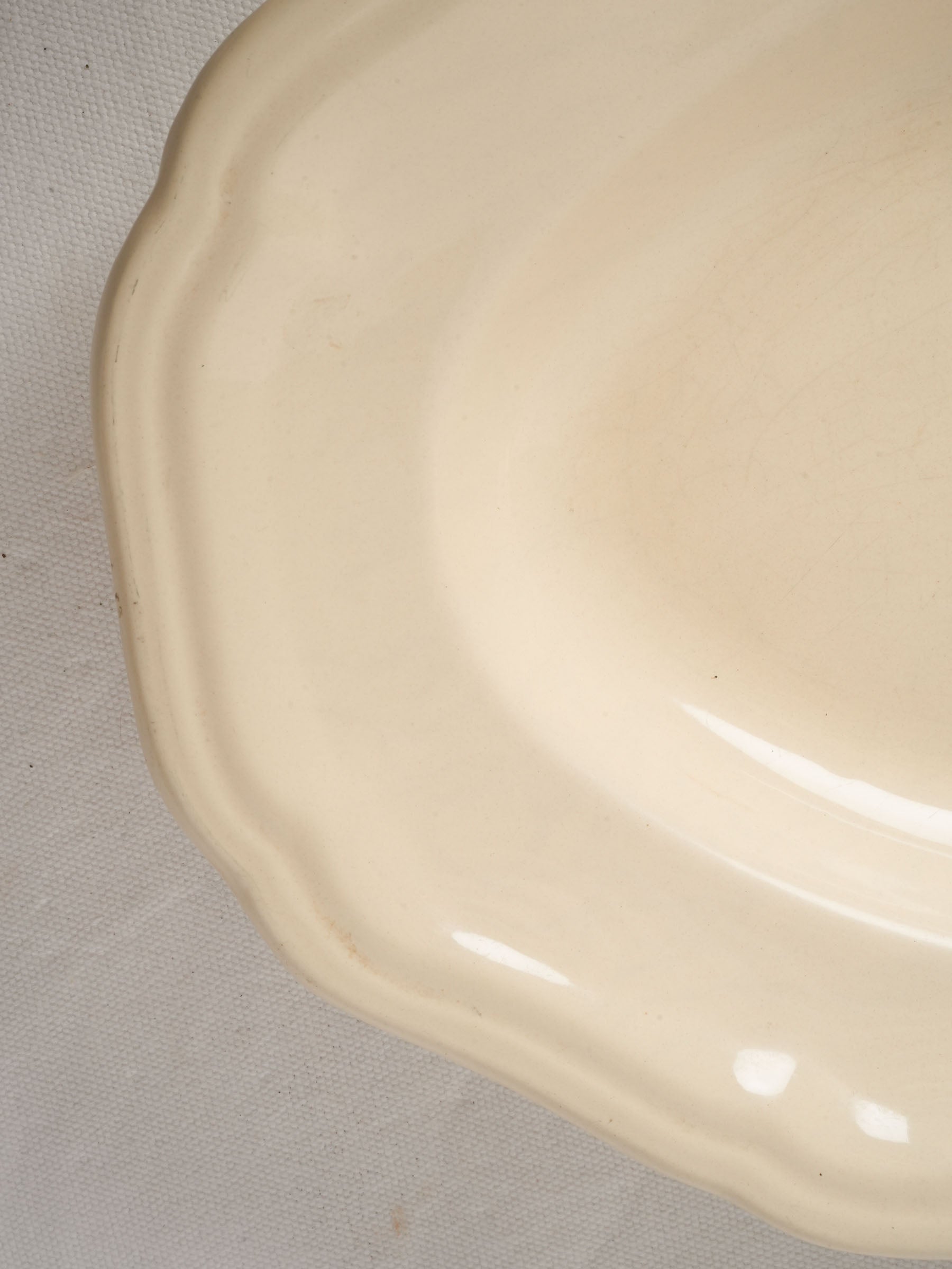 Antique french ivory-glazed ceramic serving dish