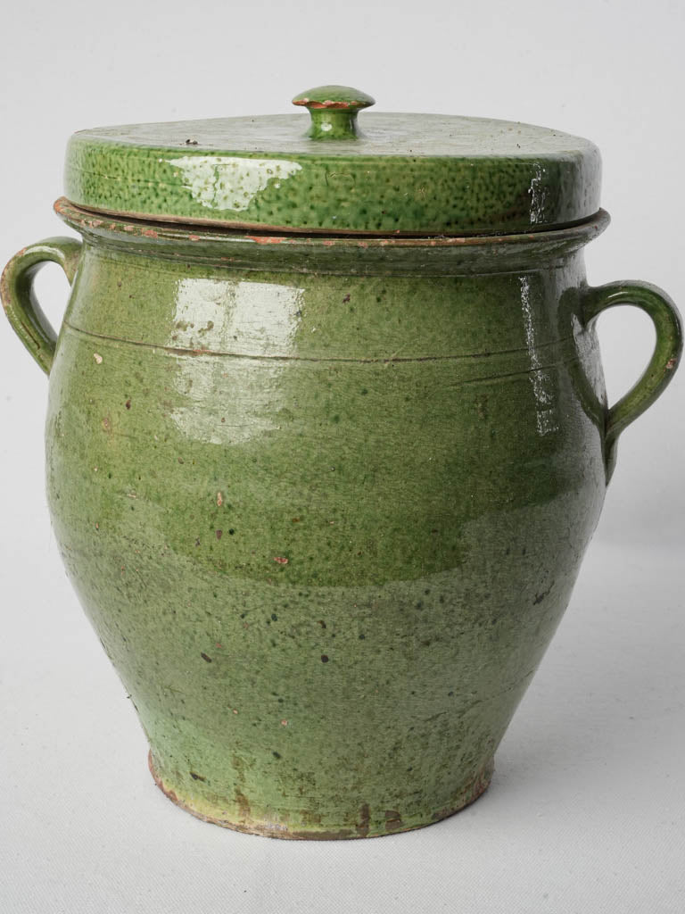 Late 19th-Century Lidded Terracotta Confit Pot W/ Green Glaze - 12½"