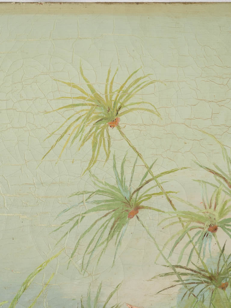 Tall French Decorative Panel w/ Herons and Waterlilies Dated 1902 - 36½" x 13"