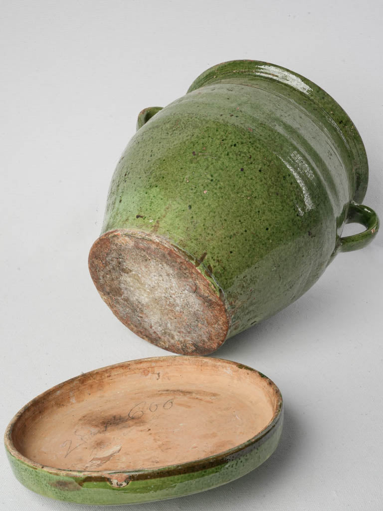 Late 19th-Century Lidded Terracotta Confit Pot W/ Green Glaze - 12½"