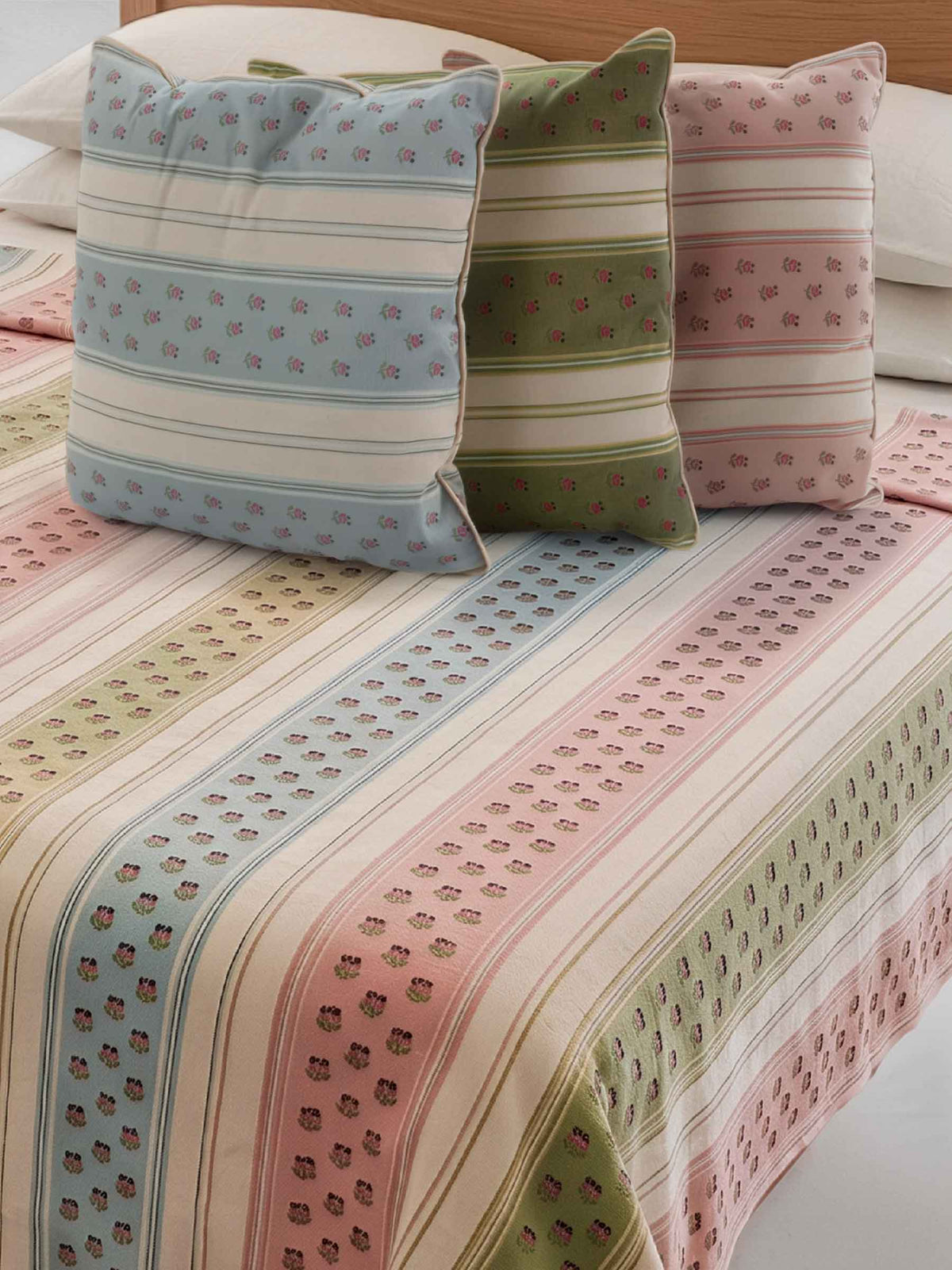 Bespoke Pillow and Bedspread Set - Pink Blue and Green Striped