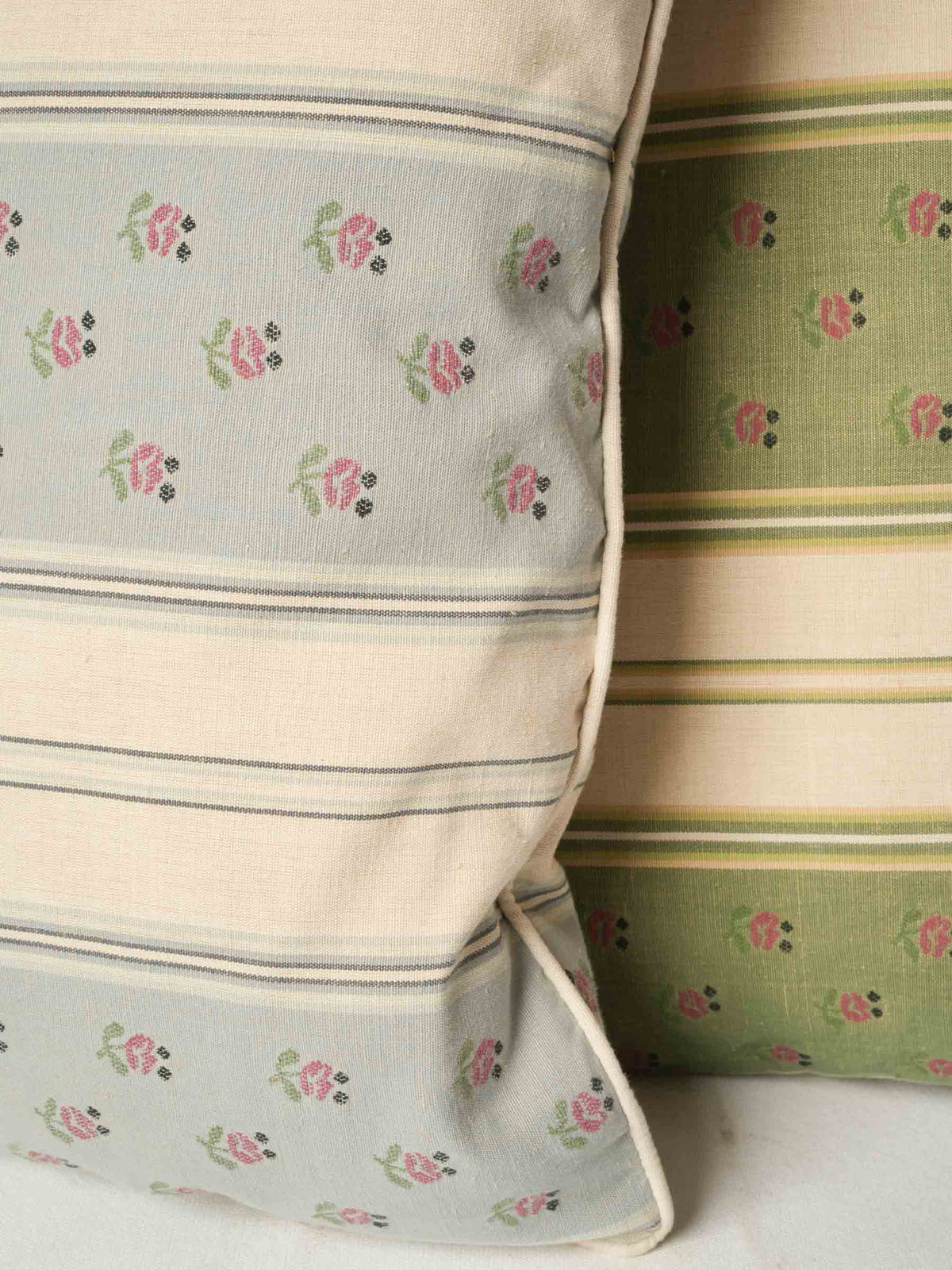 Bespoke Pillow and Bedspread Set - Pink Blue and Green Striped