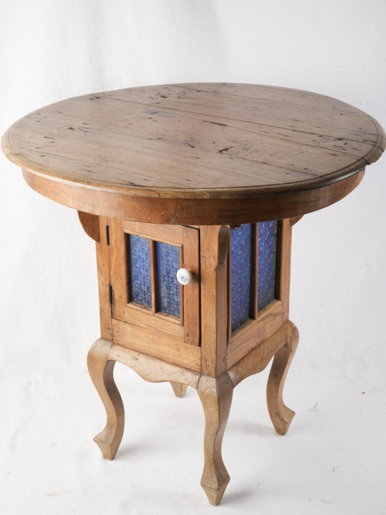Distinctive French Fruitwood Side Table w/ Blue Glass Cabinet c. 1900 - 27½"