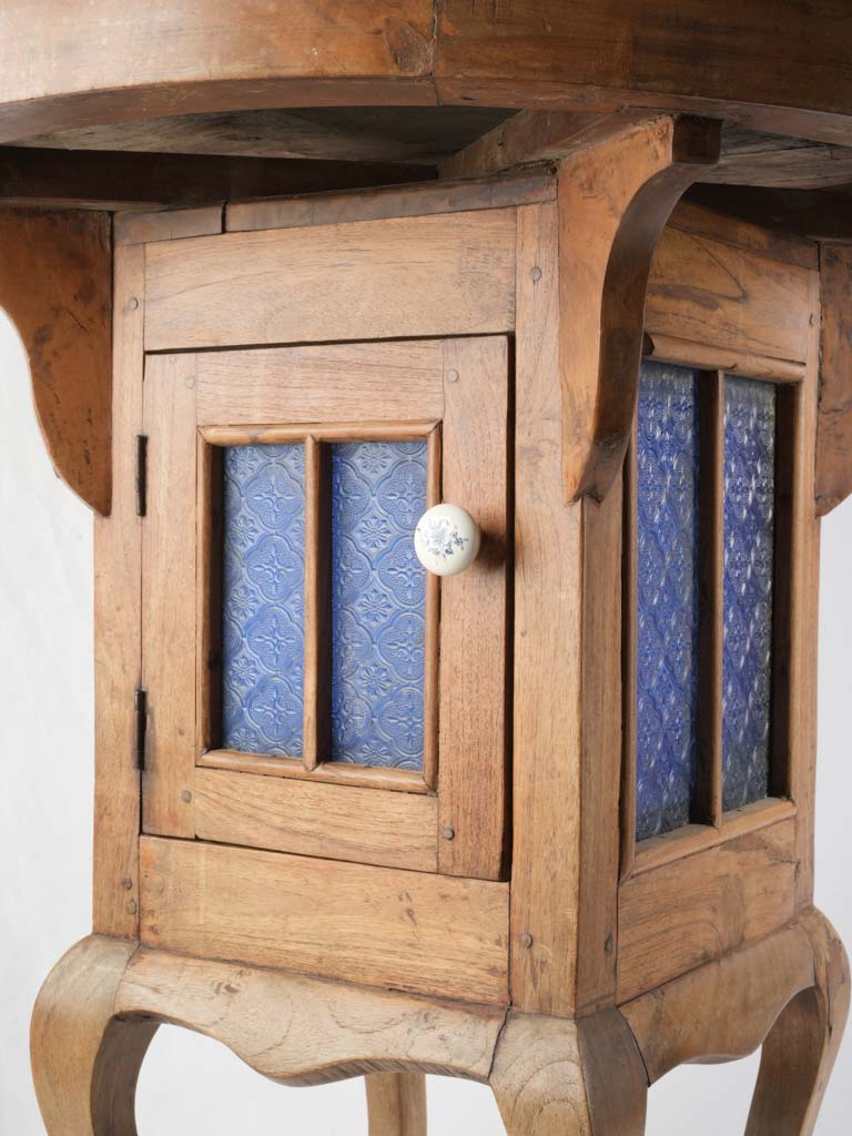 Distinctive French Fruitwood Side Table w/ Blue Glass Cabinet c. 1900 - 27½"