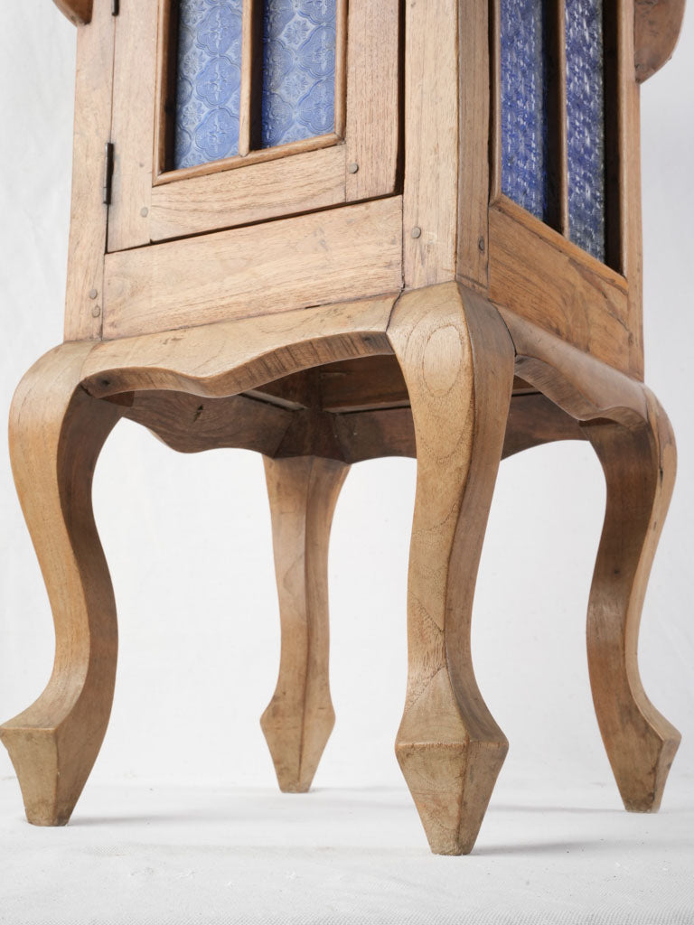 Distinctive French Fruitwood Side Table w/ Blue Glass Cabinet c. 1900 - 27½"