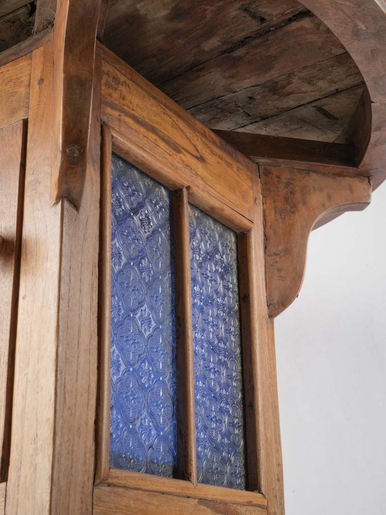 Distinctive French Fruitwood Side Table w/ Blue Glass Cabinet c. 1900 - 27½"