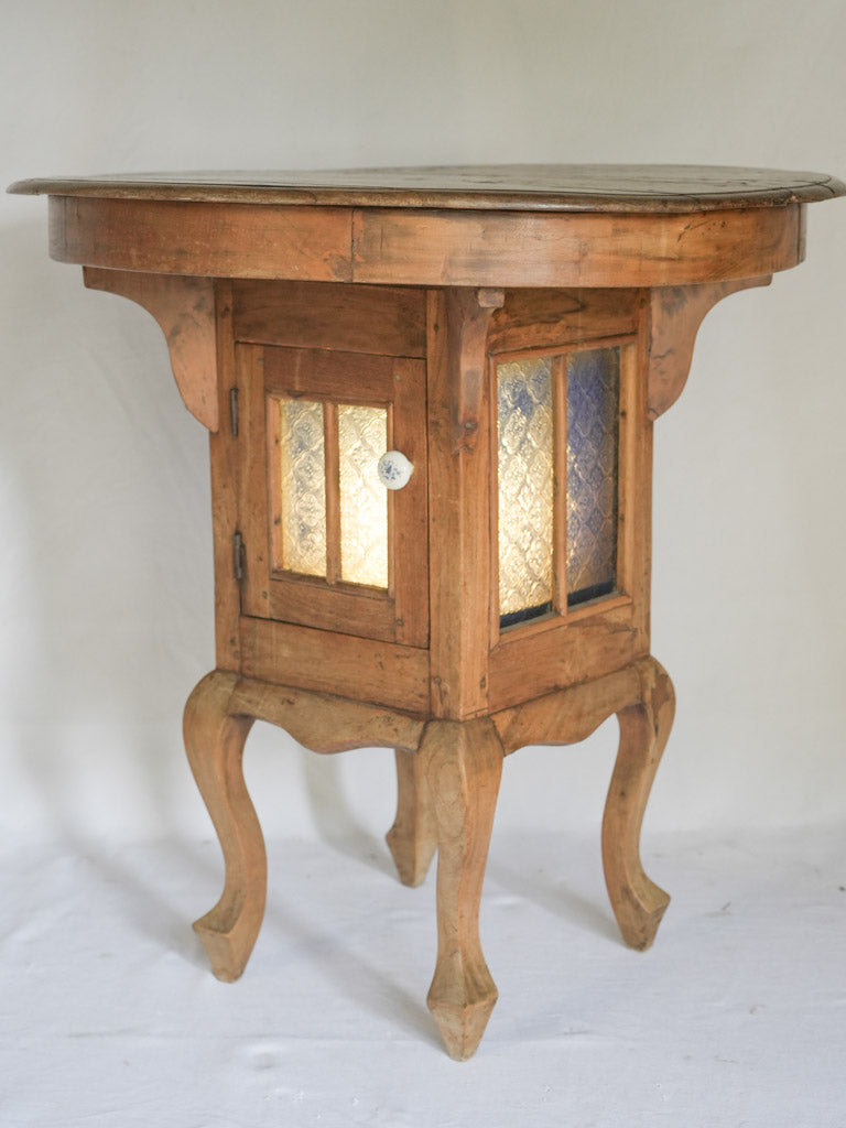Distinctive French Fruitwood Side Table w/ Blue Glass Cabinet c. 1900 - 27½"