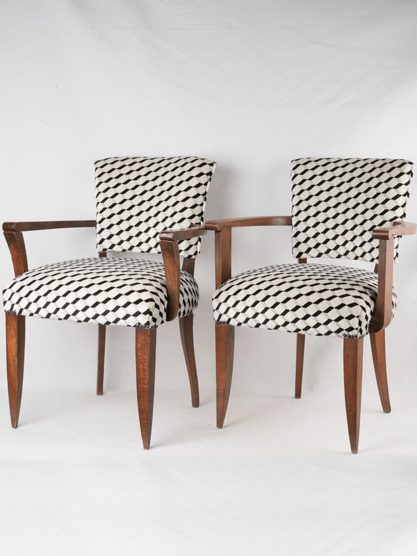 Two bridge chairs w/  black & white Casamance upholstery