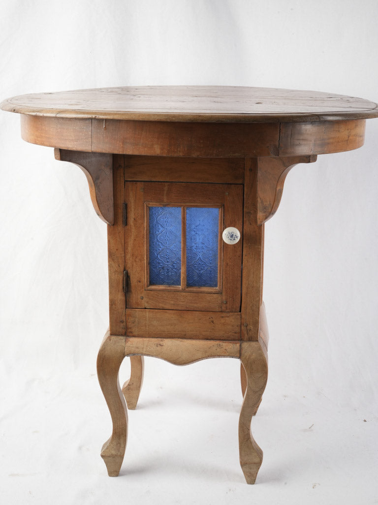 Distinctive French Fruitwood Side Table w/ Blue Glass Cabinet c. 1900 - 27½"