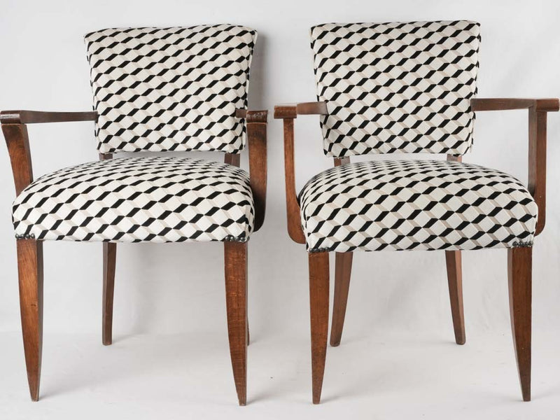 Two bridge chairs w/  black & white Casamance upholstery
