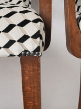 Two bridge chairs w/  black & white Casamance upholstery