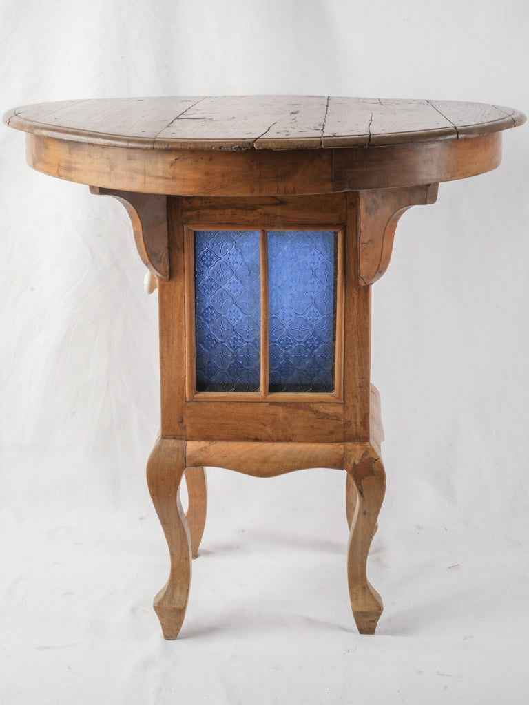 Distinctive French Fruitwood Side Table w/ Blue Glass Cabinet c. 1900 - 27½"