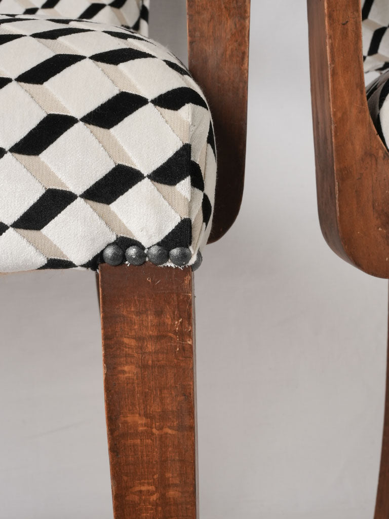 Two bridge chairs w/  black & white Casamance upholstery