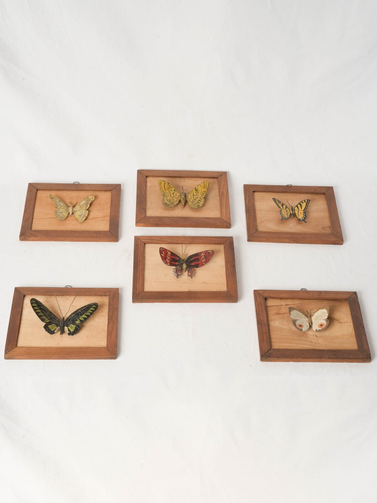 Set of Six Vintage Framed Metal Butterfly Sculptures 9½" x 8"