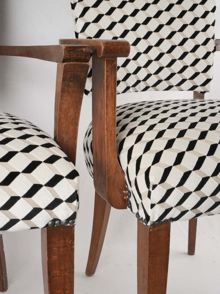 Two bridge chairs w/  black & white Casamance upholstery