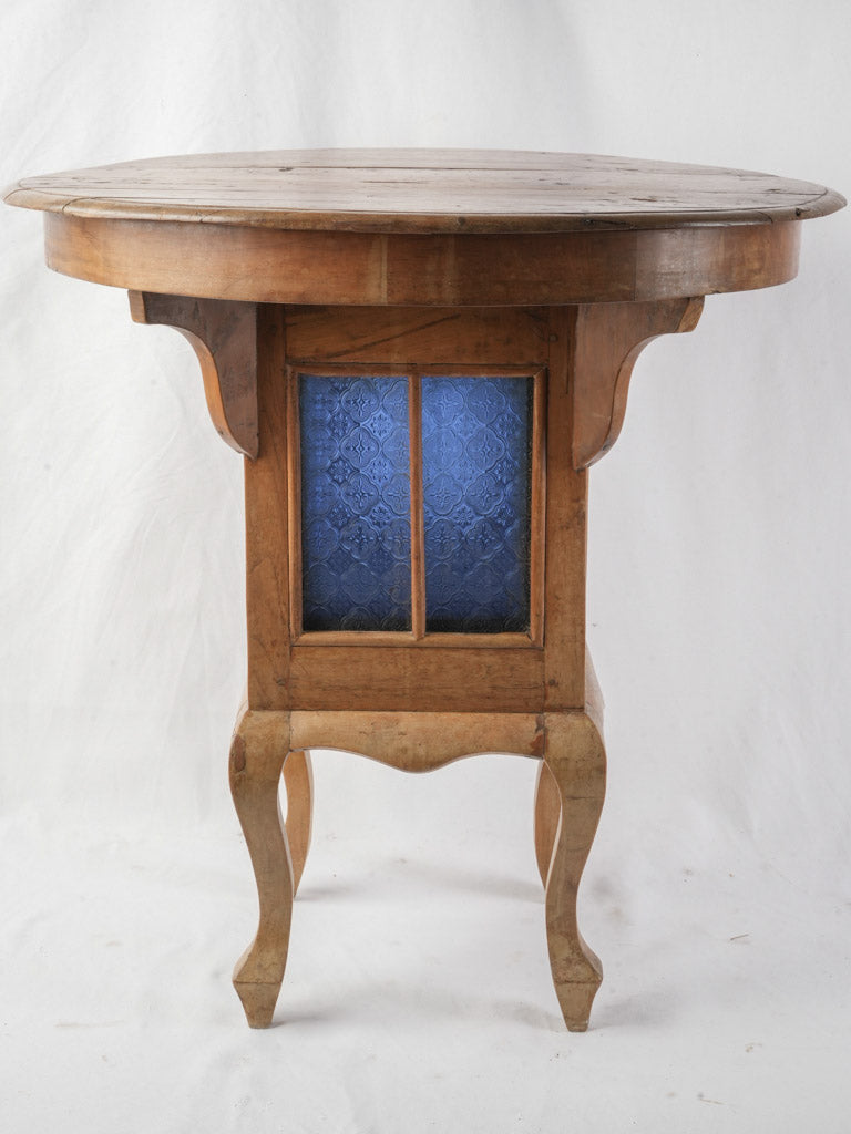 Distinctive French Fruitwood Side Table w/ Blue Glass Cabinet c. 1900 - 27½"