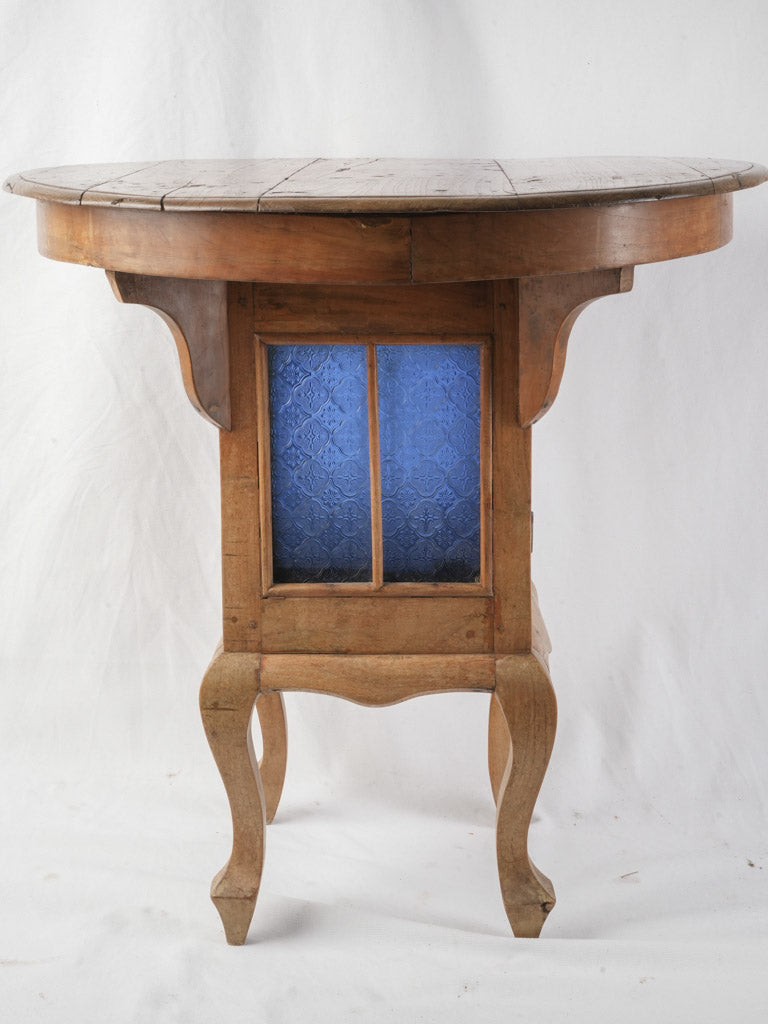 Distinctive French Fruitwood Side Table w/ Blue Glass Cabinet c. 1900 - 27½"