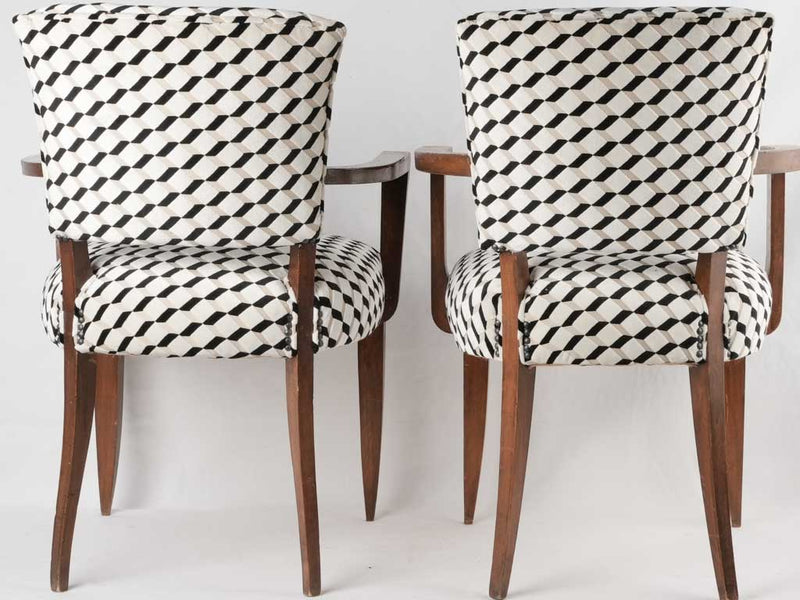 Two bridge chairs w/  black & white Casamance upholstery