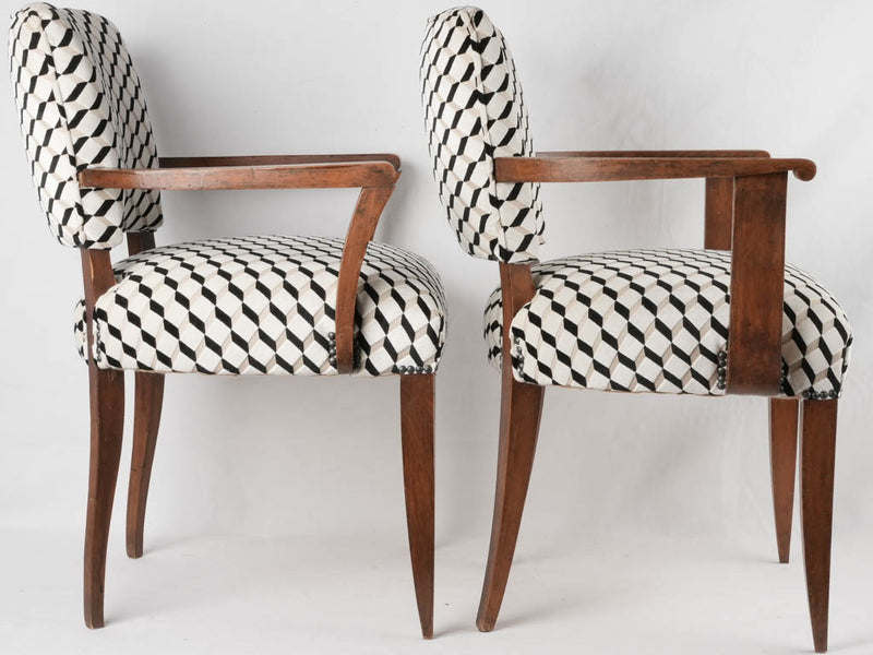 Two bridge chairs w/  black & white Casamance upholstery
