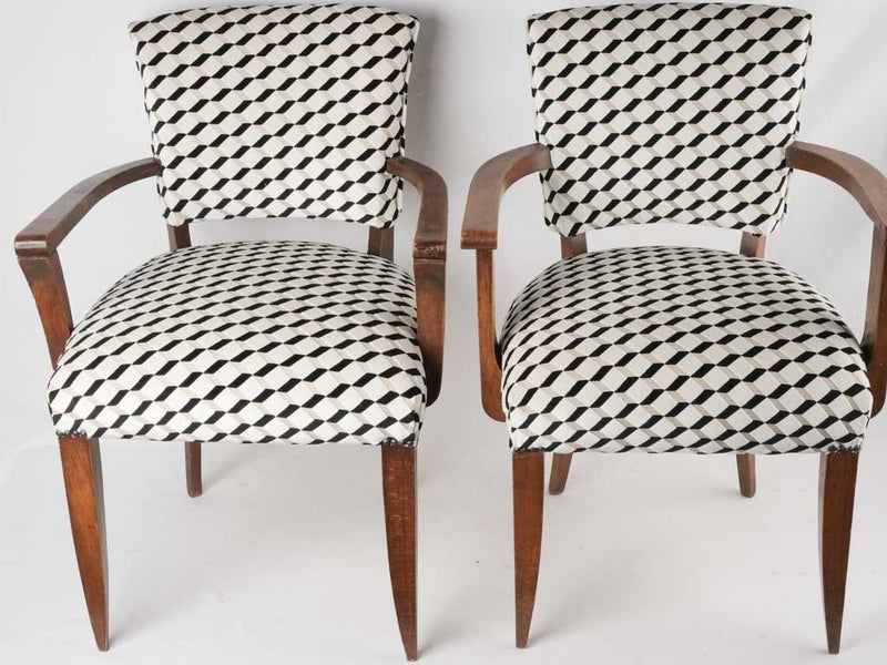 Two bridge chairs w/  black & white Casamance upholstery