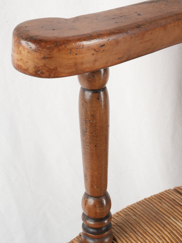 Late 19th Century Provençal Lyre-Back Armchair and Footstool w/ Rush Seat - 35"