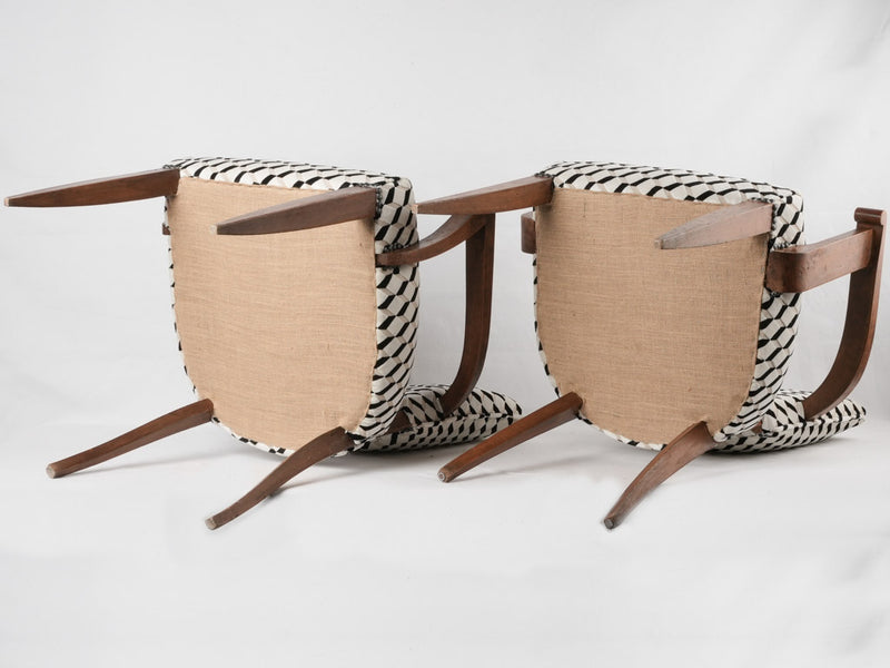 Two bridge chairs w/  black & white Casamance upholstery