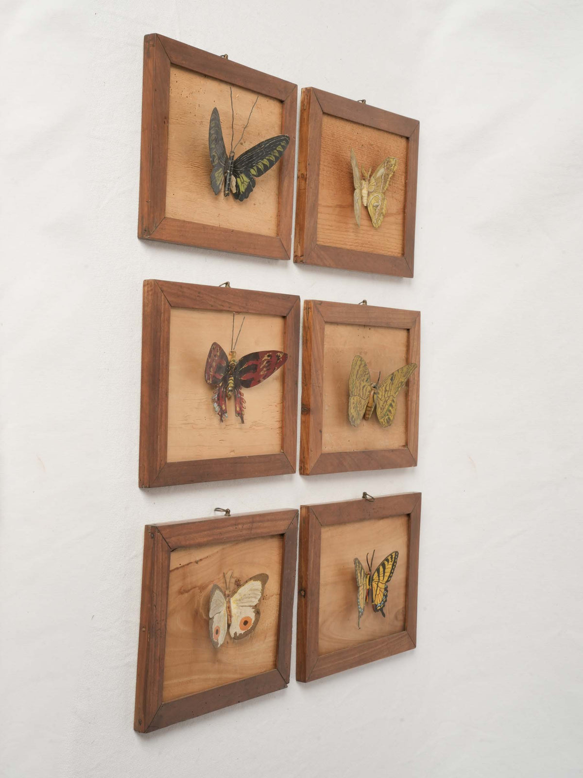 Set of Six Vintage Framed Metal Butterfly Sculptures 9½" x 8"