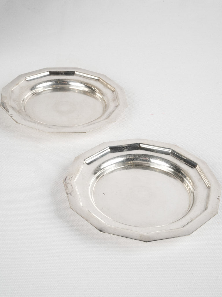 Pair of vintage French bottle coasters - silver-plated 6¼''