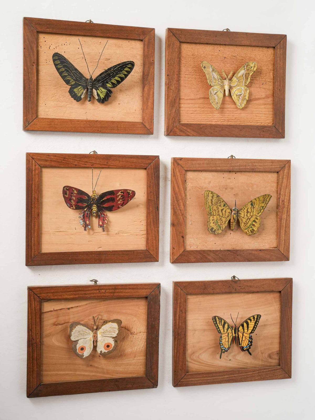 Set of Six Vintage Framed Metal Butterfly Sculptures 9½" x 8"