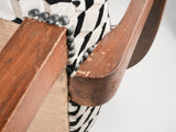 Two bridge chairs w/  black & white Casamance upholstery