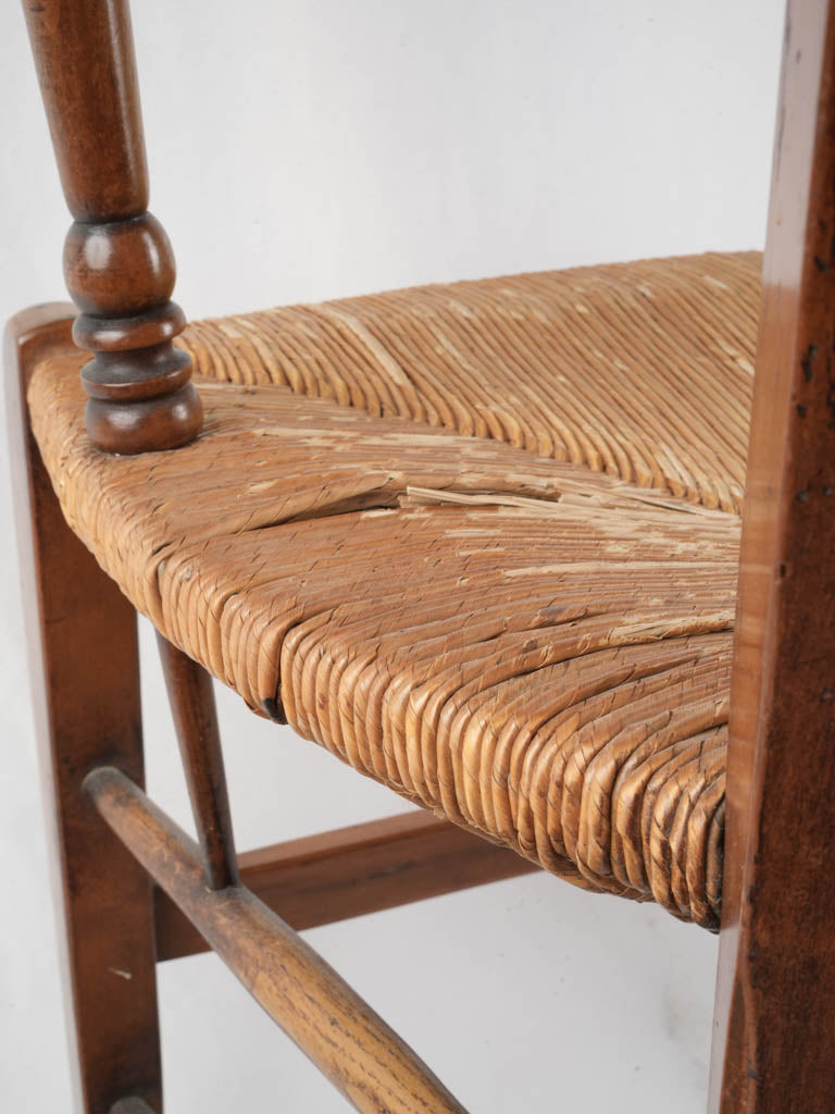 Late 19th Century Provençal Lyre-Back Armchair and Footstool w/ Rush Seat - 35"