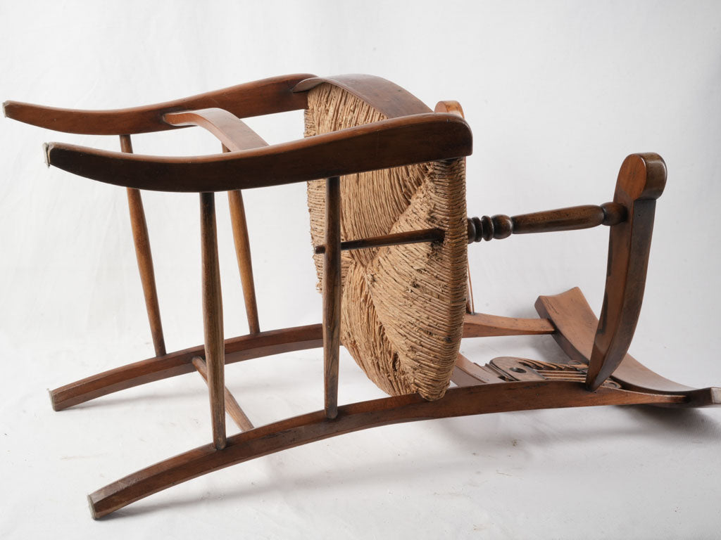 Late 19th Century Provençal Lyre-Back Armchair and Footstool w/ Rush Seat - 35"