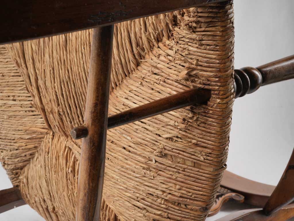 Late 19th Century Provençal Lyre-Back Armchair and Footstool w/ Rush Seat - 35"