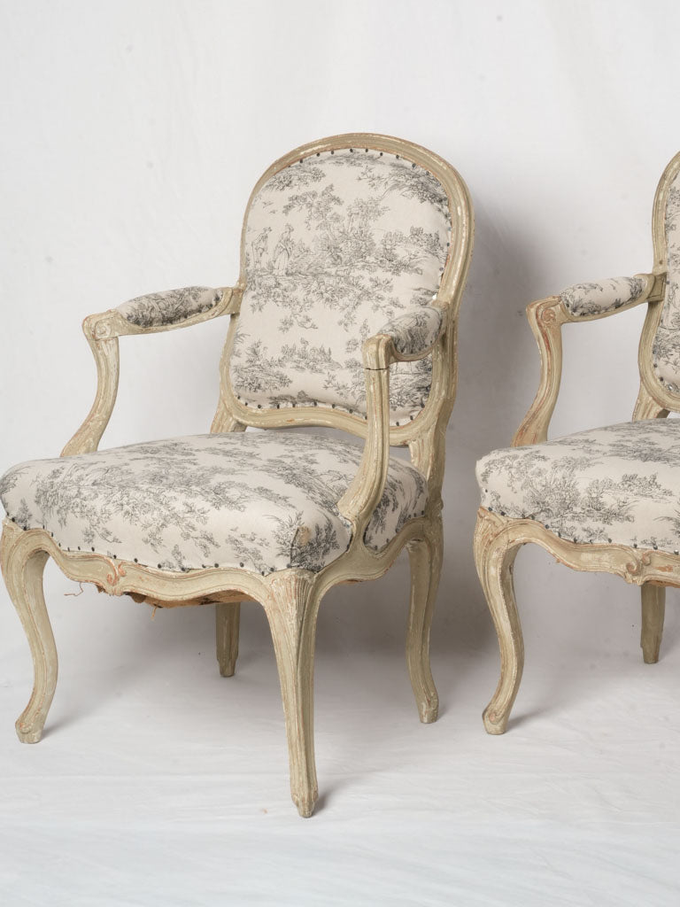 Pair of French Louis XV Style Queen-Back Armchairs c. 1900 - 33½"