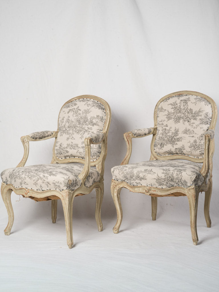 Pair of French Louis XV Style Queen-Back Armchairs c. 1900 - 33½"
