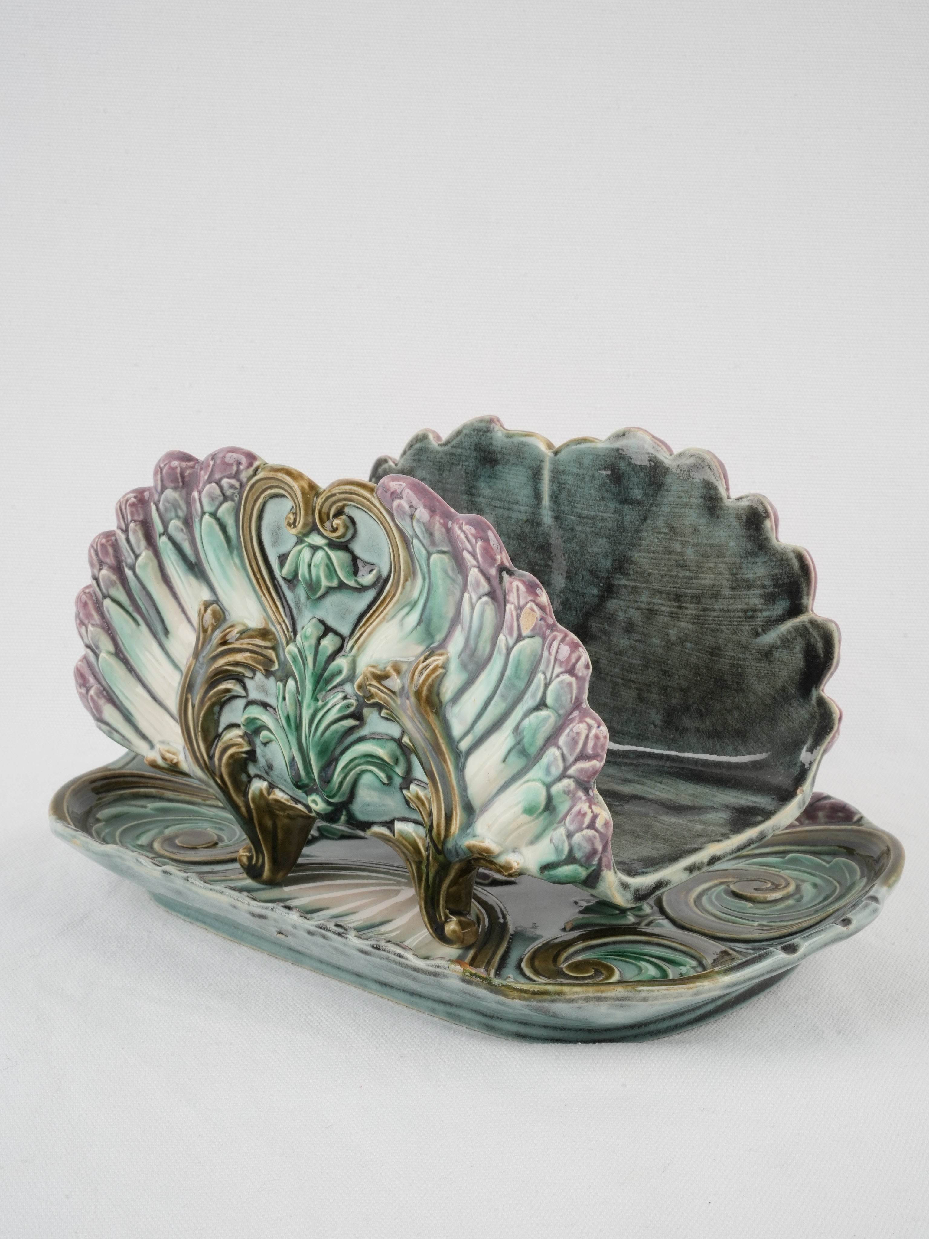 Vintage Majolica Asparagus Cradle with Platter