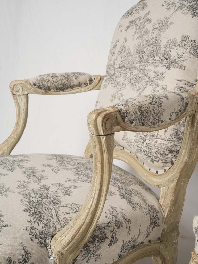 Pair of French Louis XV Style Queen-Back Armchairs c. 1900 - 33½"