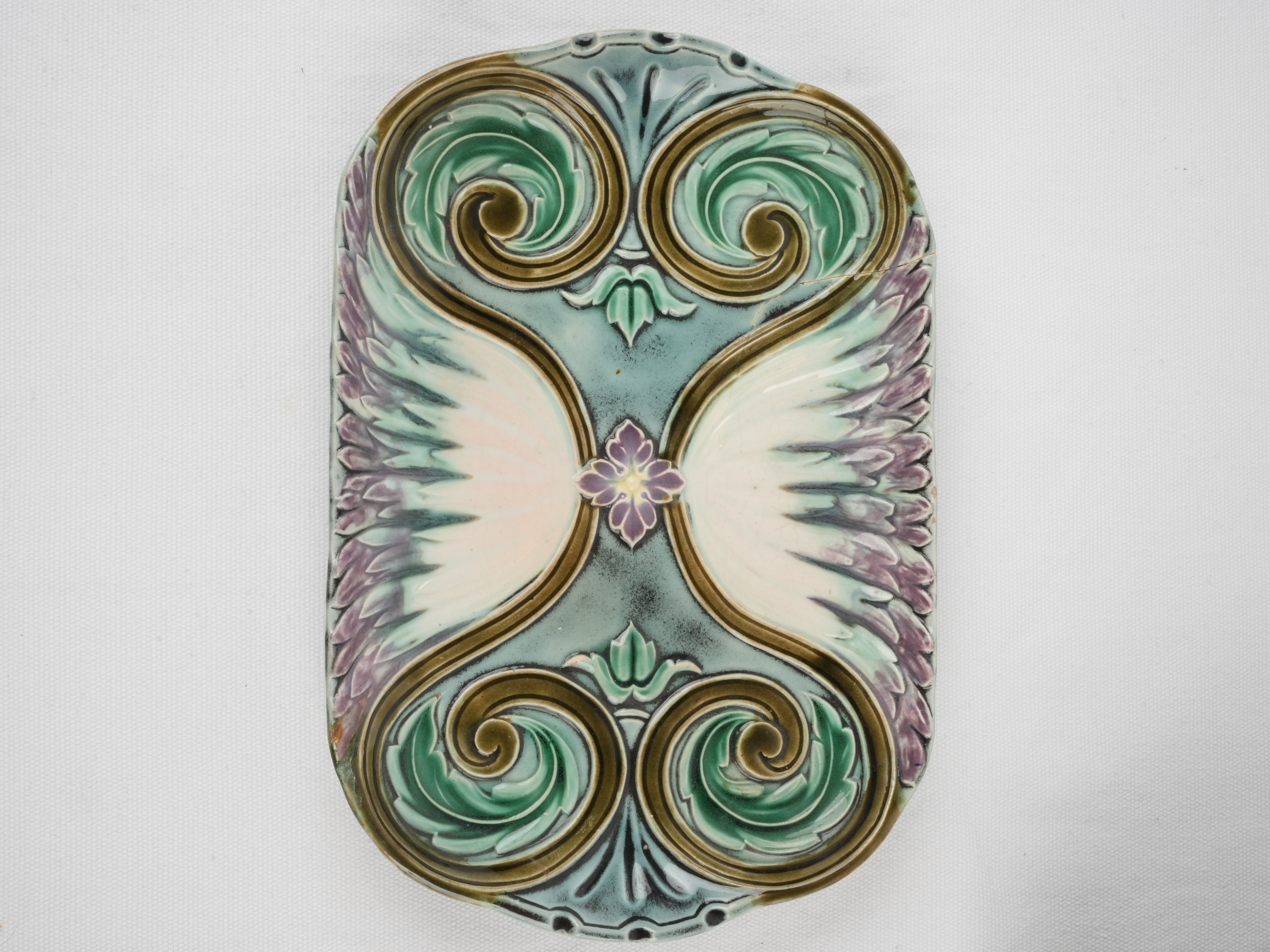 Colorful French Majolica Asparagus Platter Set