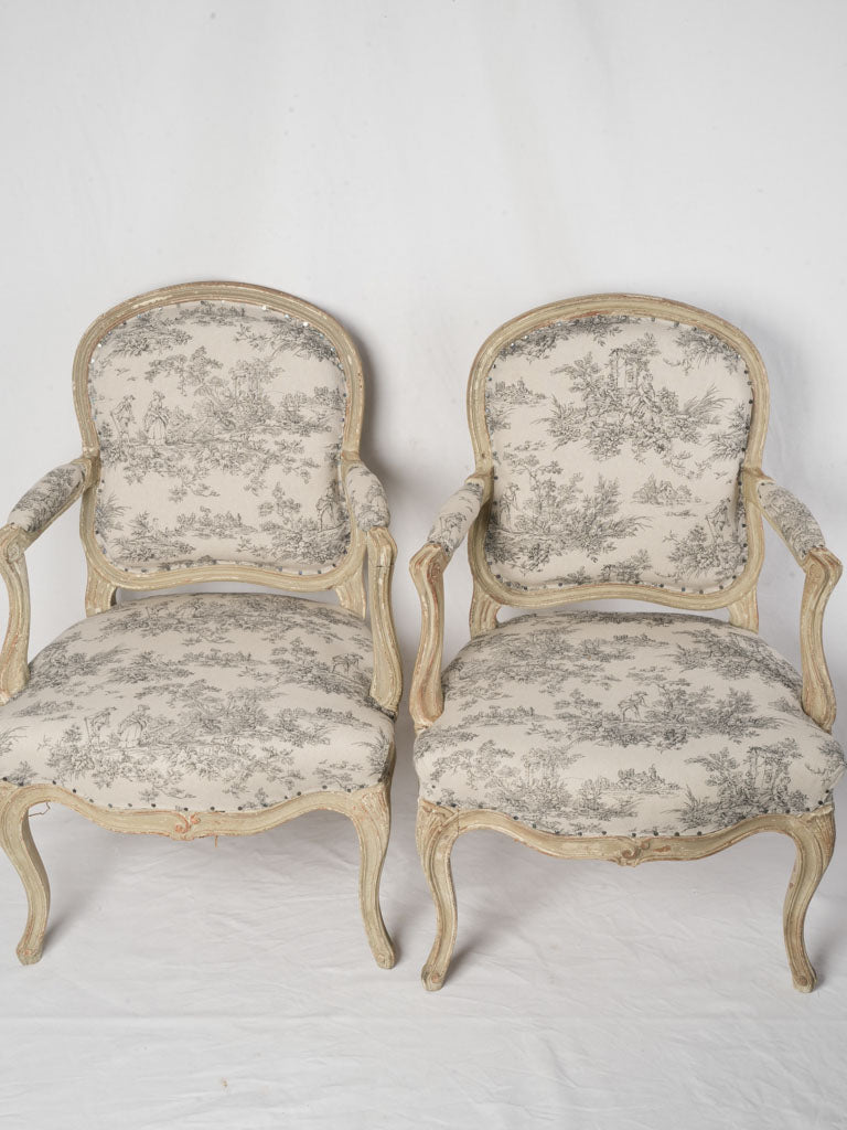 Pair of French Louis XV Style Queen-Back Armchairs c. 1900 - 33½"