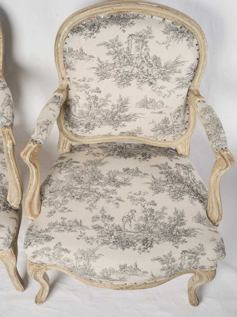 Pair of French Louis XV Style Queen-Back Armchairs c. 1900 - 33½"