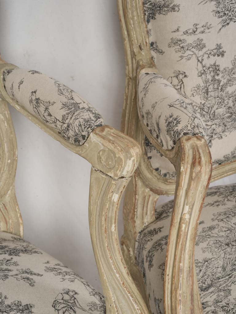 Pair of French Louis XV Style Queen-Back Armchairs c. 1900 - 33½"